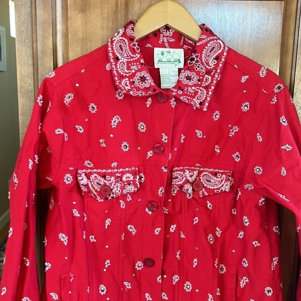 The Quacker Factory Western Vintage Red Bandanna Print Jacket Cowgirl Rockabilly - Picture 2 of 7